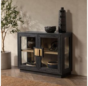 Larson Carbon Black 2 Glass Door Accent Cabinet