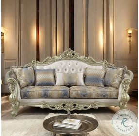 Gorsedd Fabric and Golden Ivory 94" Sofa with 5 Pillows