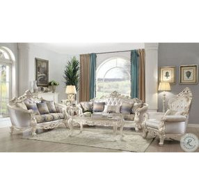 Gorsedd Fabric and Golden Ivory Living Room Set with 5 Pillows