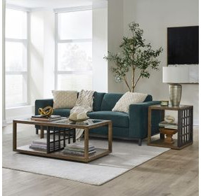 Bayhill Trellis Honey and Black Rectangular Glass Top End Table