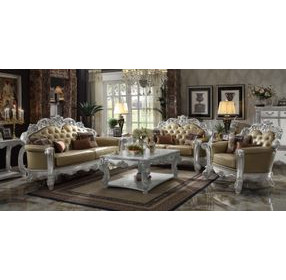 Vendome Gold and Silver Patina Upholstered Accent Chair with Pillows and Nailhead Trim