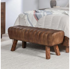Florian Tuscany Chestnut Leather Upholstered 50" Accent Bench