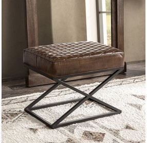 Bruno Rustic Brown Leather Upholstered Stool