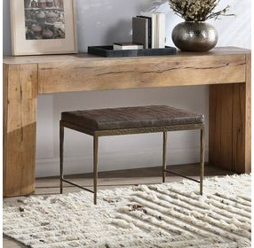 Malo Cocoa Brown Leather Upholstered 28" Accent Bench