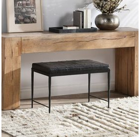 Malo Onyx Black Leather Upholstered 28" Accent Bench