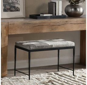 Achen Sparrow Gray Leather Upholstered 28" Accent Bench