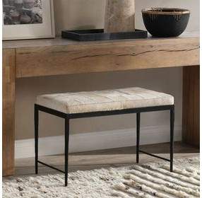 Achen Dusty Cream Leather Upholstered 28" Accent Bench