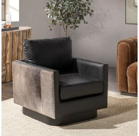 Lathe Rustic Shadow Leather Upholstered Swivel Accent Chair