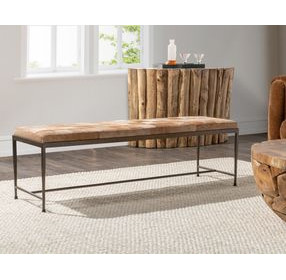 Achen Canyon Sand Leather Upholstered 60" Accent Bench