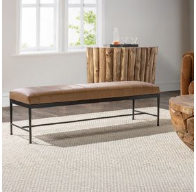 Madeleine Dune Walnut Leather Upholstered 60" Accent Bench