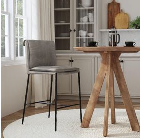 Mayer Pewter Gray Leather Upholstered Counter Height Stool