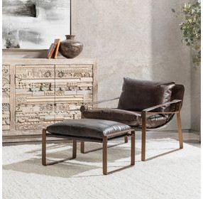 Morgan Truffle Brown Leather Upholstered Ottoman Stool