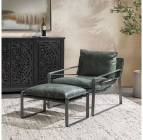 Morgan Forest Green Leather Upholstered Ottoman Stool