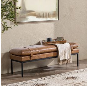 Celiah Tan Leather Upholstered 54" Accent Bench