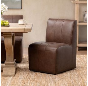 Brighton Rich Cocoa Leather Upholstered Dining Chair with Casters