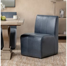 Brighton Mystic Blue Leather Upholstered Dining Chair with Casters