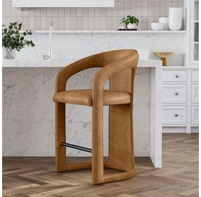 Archie Maple Brown Leather Upholstered Counter Height Stool