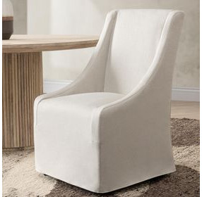 Warwick Stone Beige Upholstered Dining Chair with Casters