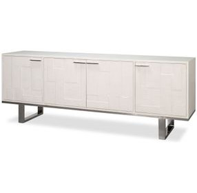 Bronzini Embossed White Leather 4 Door Credenza