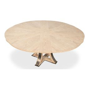 Tower Jupe Bleached Oak and Hammered Iron 71" Extendable Round Dining Table