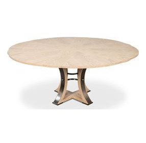 Tower Jupe Bleached Oak and Hammered Iron 71" Extendable Round Dining Table