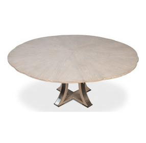 Tower Jupe Moonskin and Hammered Iron 71" Extendable Round Dining Table