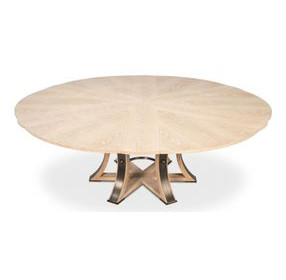 Tower Jupe Bleached Oak and Hammered Iron 86" Extendable Round Dining Table