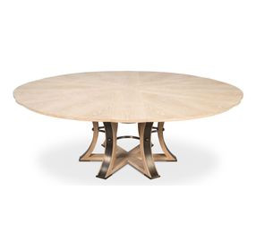 Tower Jupe Bleached Oak and Hammered Iron 86" Extendable Round Dining Table