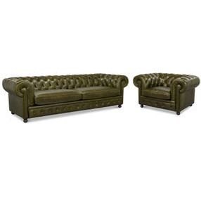 Savile Britian Green Leather Living Room Set