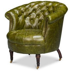Bastian Britain Green Leather Upholstered Armchair