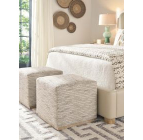 Colby Beige and Brown Upholstered Square Ottoman by Barclay Butera