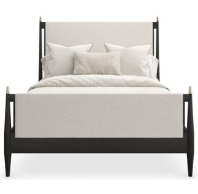 Rhythm Ivory and Black Stained Ash Performance Fabric Queen Upholstered Panel Bed