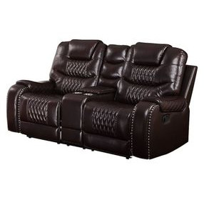 Braylon Brown 78" Reclining Loveseat with Console and Nailhead Trim