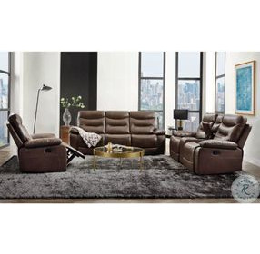 Aashi Brown Leather 78" Reclining Loveseat with Console