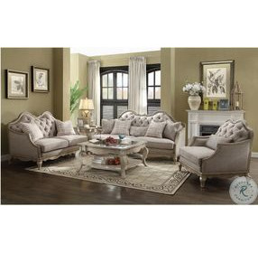 Chelmsford Beige Fabric and Antique Taupe Living Room Set with 5 Pillows