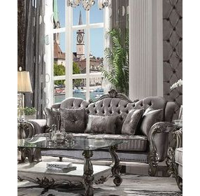 Versailles Antique Platinum Living Room Set with Pillows and Nailhead Trim