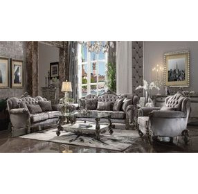 Versailles Antique Platinum 69" Loveseat with Pillows and Nailhead Trim