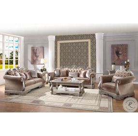 Northville Velvet and Antique Silver Living Room Set with 5 Pillows