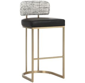 Sylvara Bravo Black and Halton Birch Performance Fabric Bar Stool