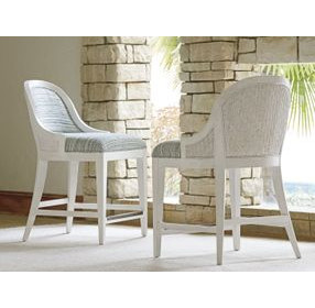 Ocean Breeze Lantana Blue and White Upholstered Counter Height Stool