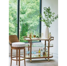 Palm Desert Kipton White and Blue Upholstered Bar Stool