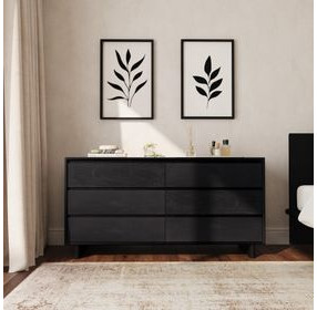 Halmstad Black 62" Panel 6 Drawer Dresser