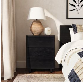 Halmstad Black 22" Panel 3 Drawer Narrow Nightstand