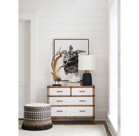 Key Biscayne Lamar Brown and Black Upholstered Round Swivel Ottoman with Nailhead Trim
