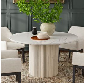 Reba Natural White Wash Quartz Top Round Dining Table