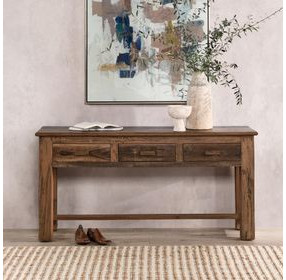 Ezra Natural Rectangular Console Table with 3 Drawer