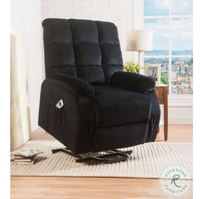Ipompea Black Velvet Recliner with Power Lift and Massage