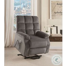 Ipompea Gray Velvet Recliner with Power Lift and Massage