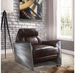 Brancaster Espresso Leather Upholstered Accent Chair with Nailhead Trim