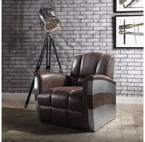 Brancaster Retro Brown Leather Upholstered Accent Chair with Nailhead Trim